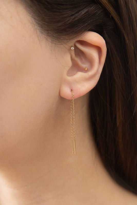 Mini Needle Drop Earrings | Gold (14K)