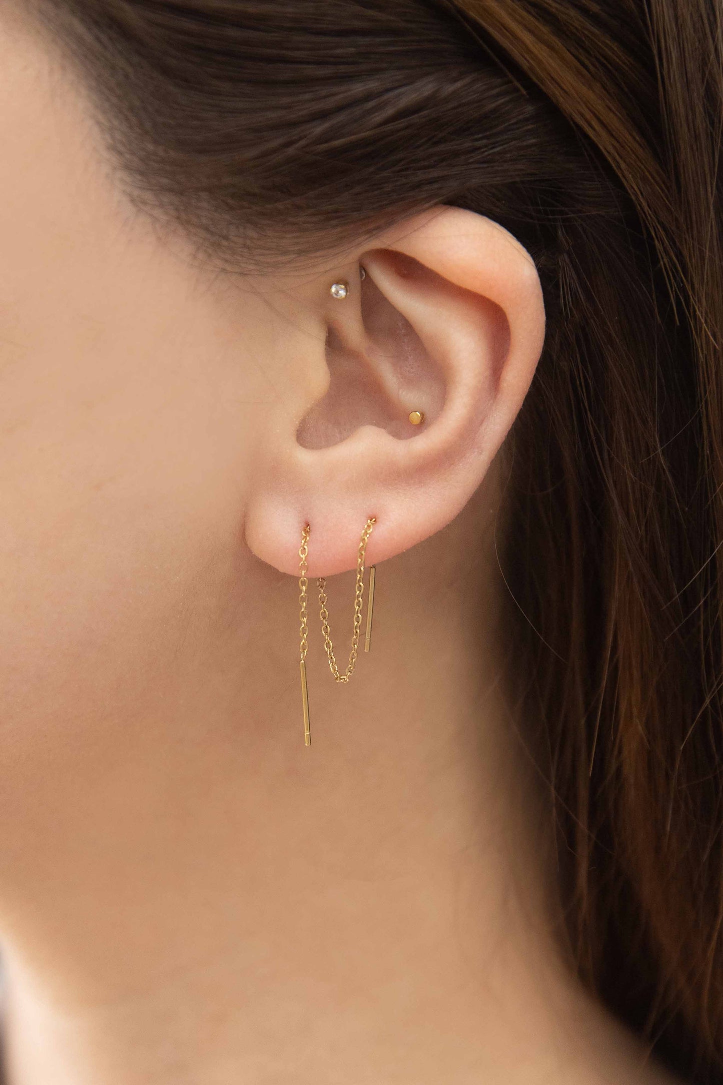 Mini Needle Drop Earrings | Gold (14K)