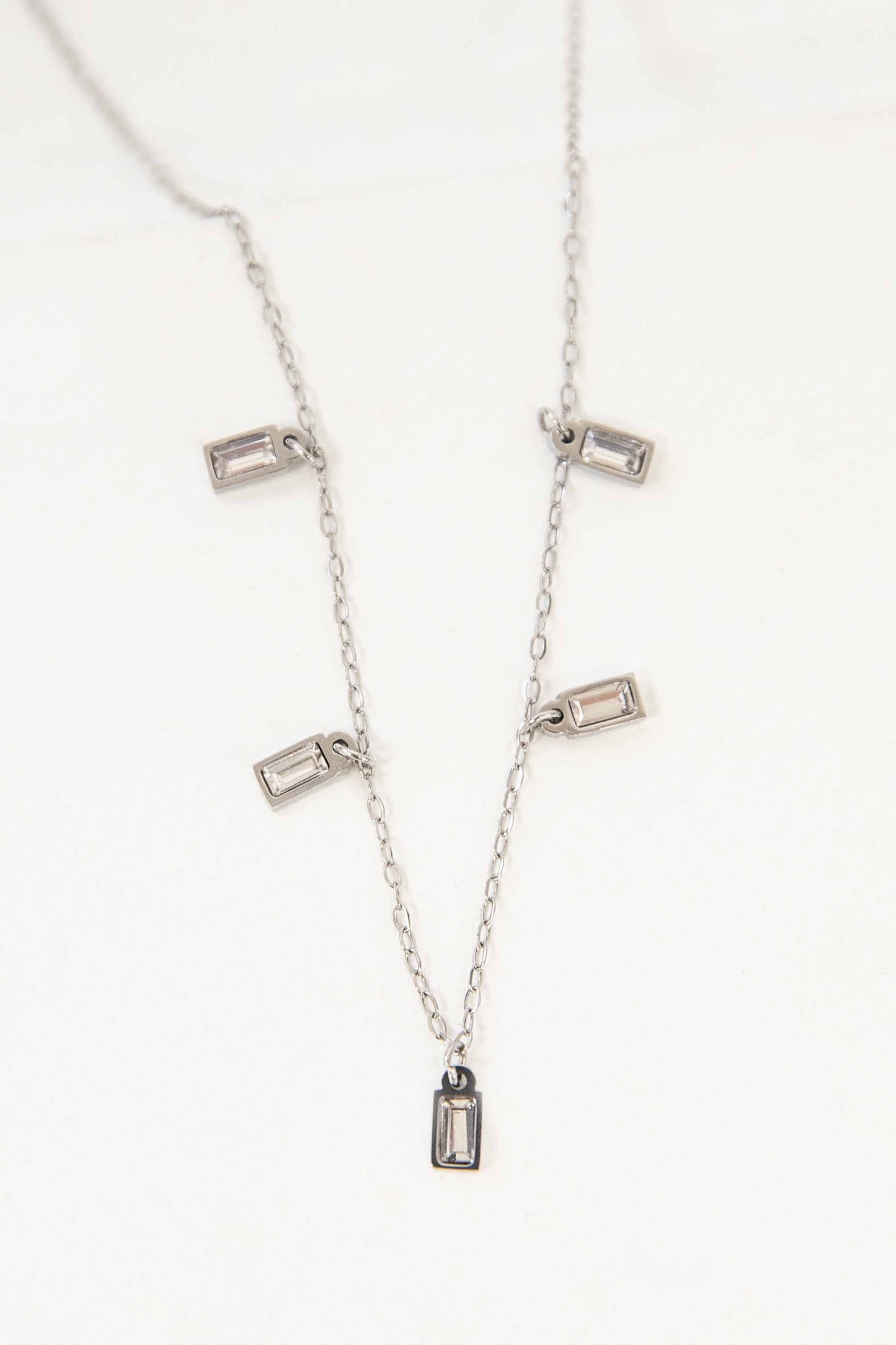 Minimal Rectangle Rhinestone Anklet | Silver