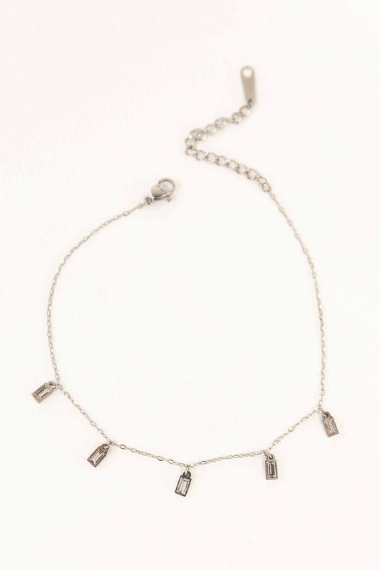 Minimal Rectangle Rhinestone Anklet | Silver