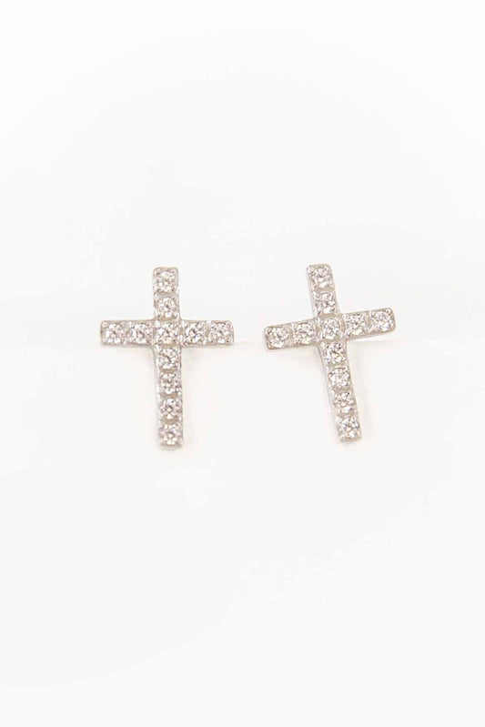 Cross Stud Earrings | Silver