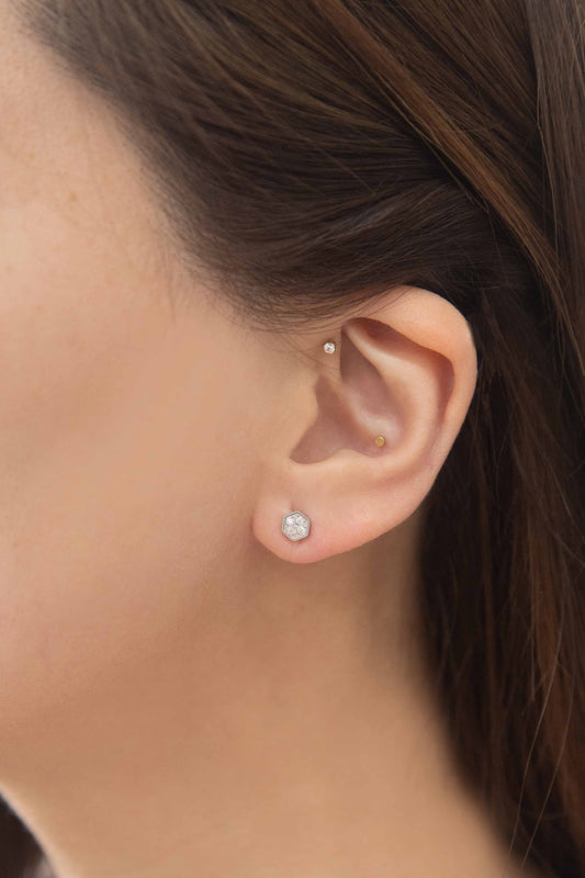 Bright Hexagon Stud Earrings | Silver