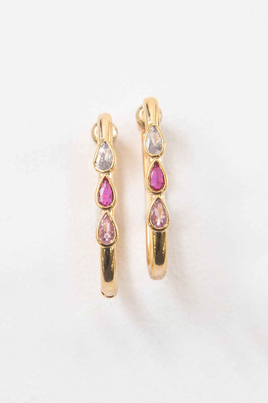 Pink Tear Hoop Earrings | Gold