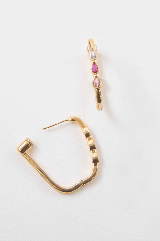 Pink Tear Hoop Earrings | Gold