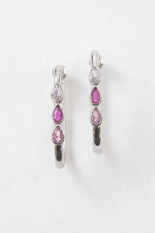 Pink Tear Hoop Earrings | Silver