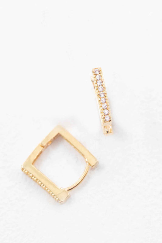 Stone Square Hoop Earrings | Gold