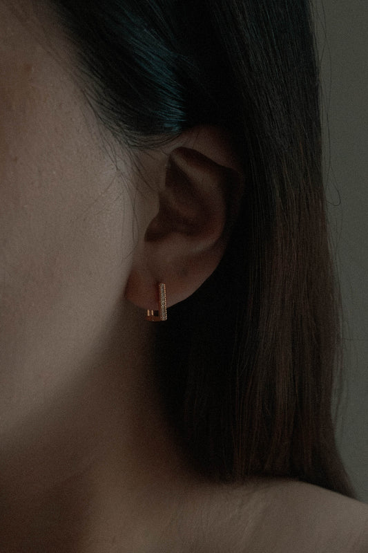Stone Square Hoop Earrings | Gold