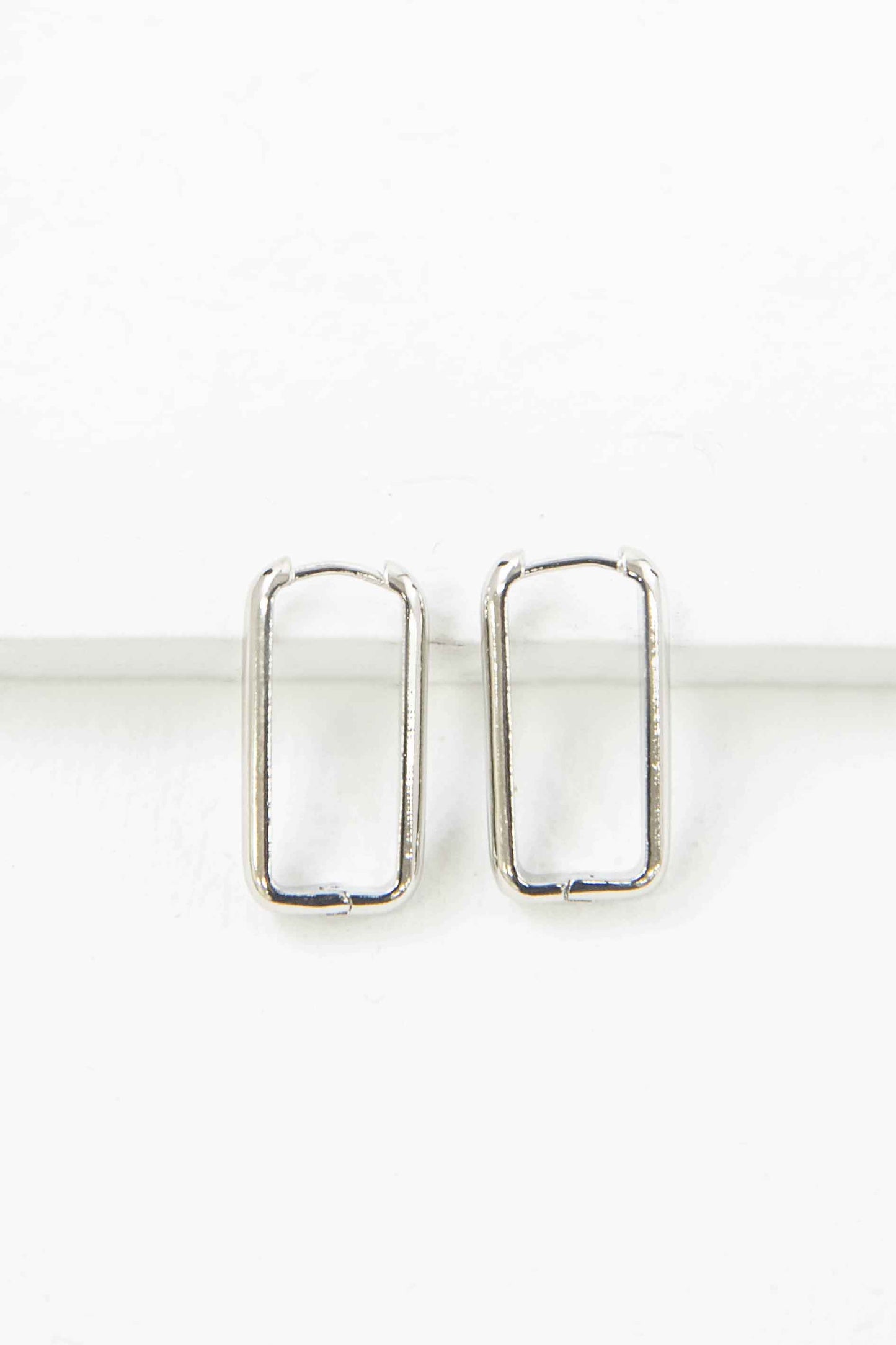 Rounded Rectangle Hoop Earrings | Silver