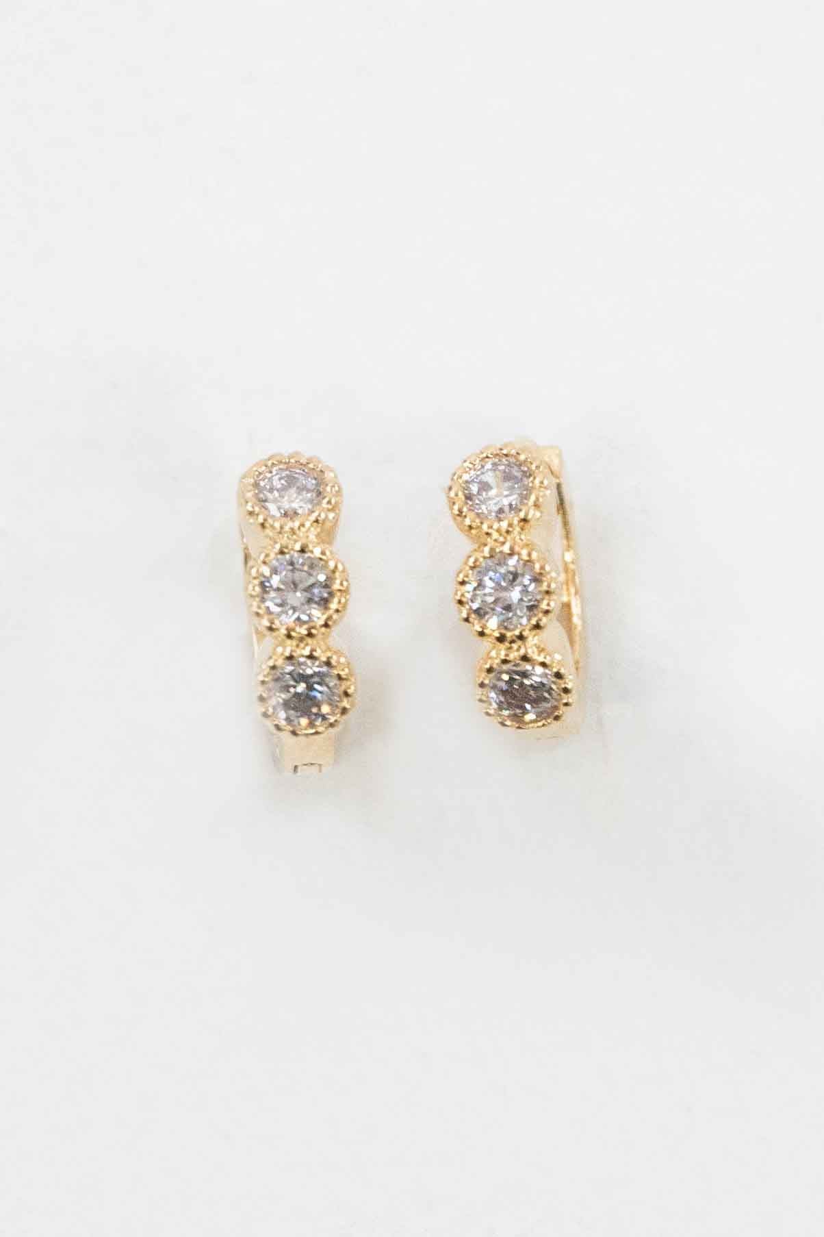 Three Stone Huggie Hoop Earrings | Gold