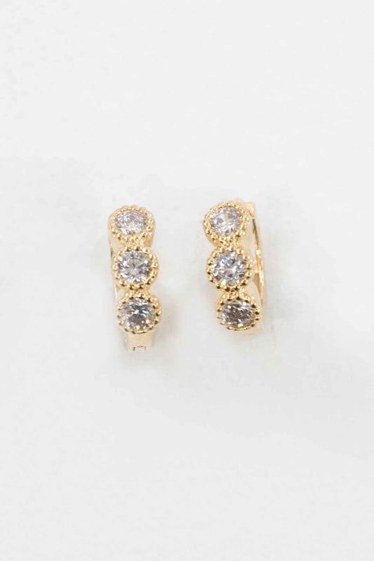 Three Stone Huggie Hoop Earrings | Gold