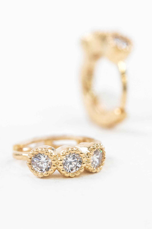 Three Stone Huggie Hoop Earrings | Gold