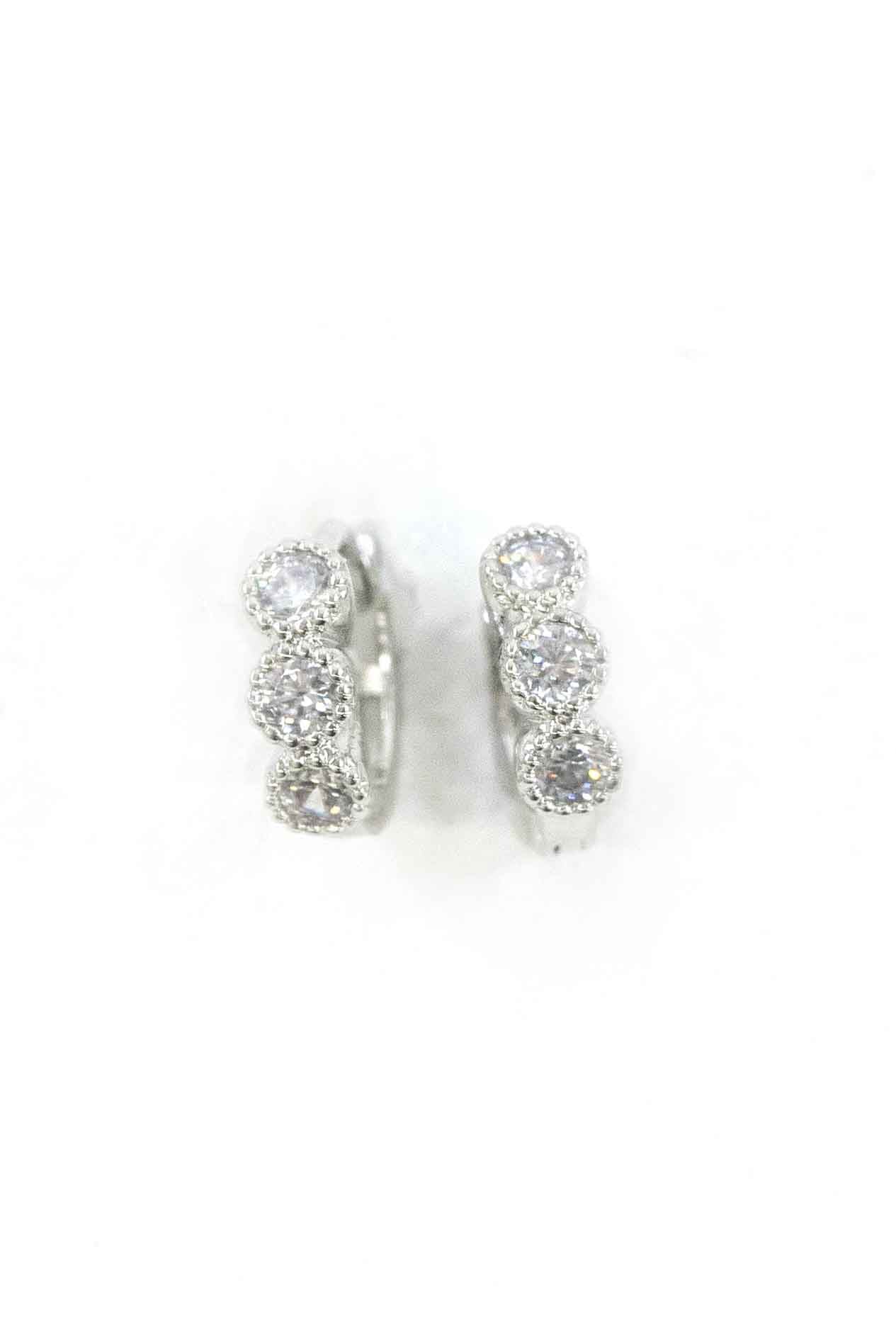 Three Stone Huggie Hoop Earrings | Silver