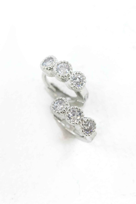 Three Stone Huggie Hoop Earrings | Silver
