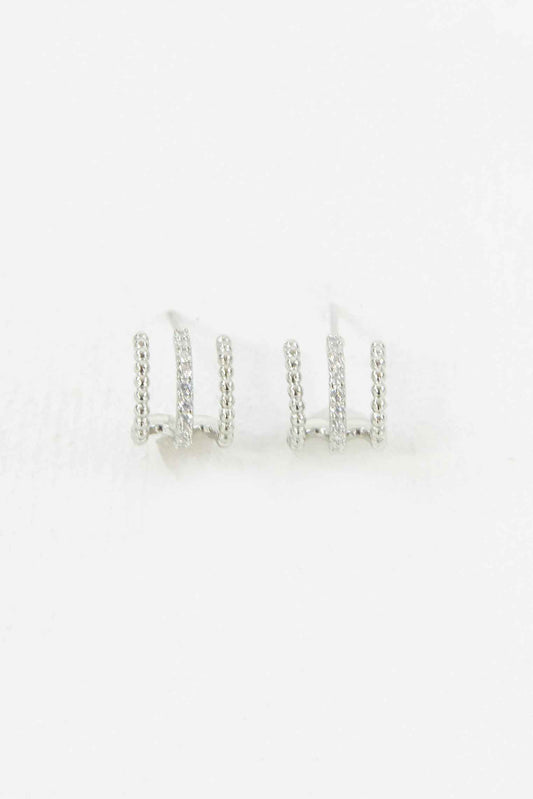 Triple Threat Huggie Hoop Earrings | Silver