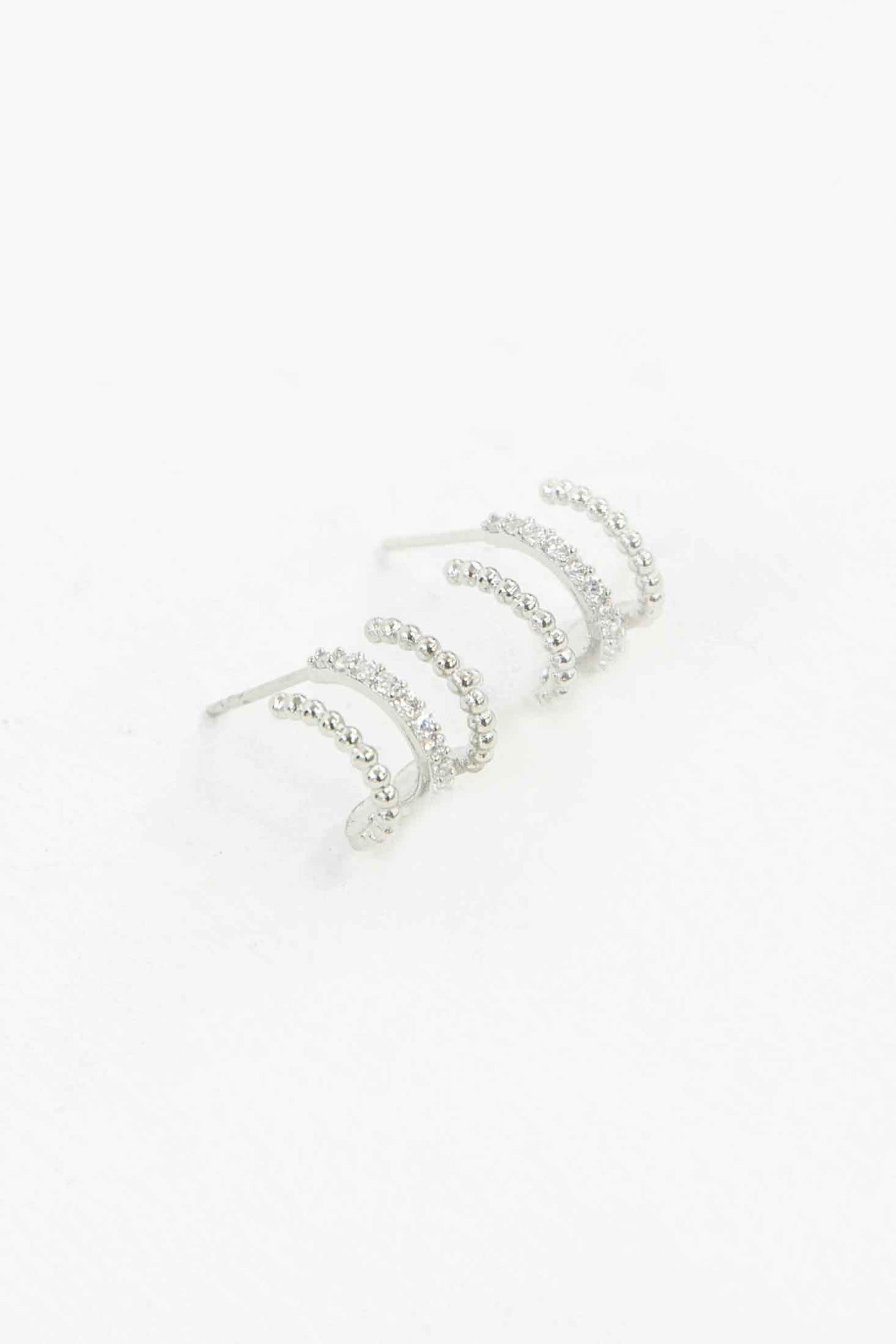 Triple Threat Huggie Hoop Earrings | Silver