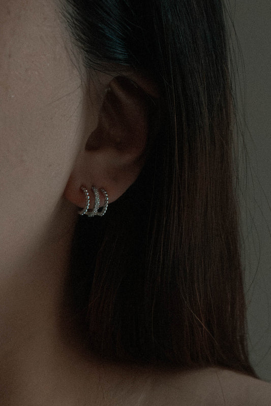 Triple Threat Huggie Hoop Earrings | Silver