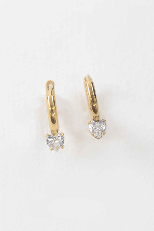Heart Stone Charm Huggie Hoop Earrings