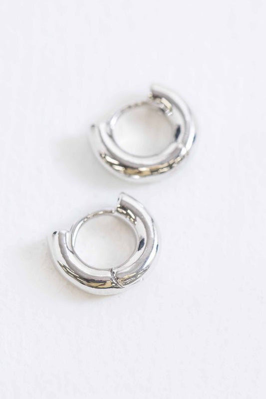 Mini Bolded Huggie Hoop Earrings | Silver