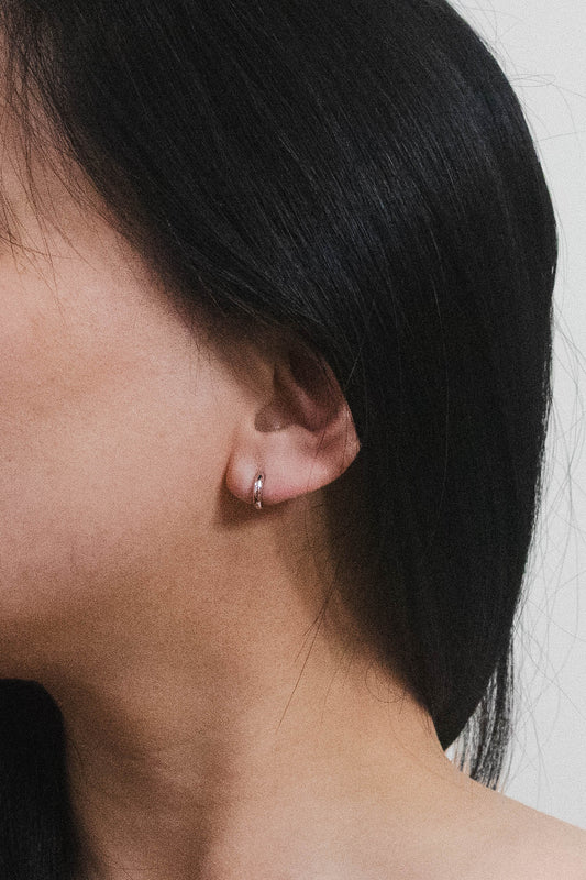 Mini Bolded Huggie Hoop Earrings | Silver