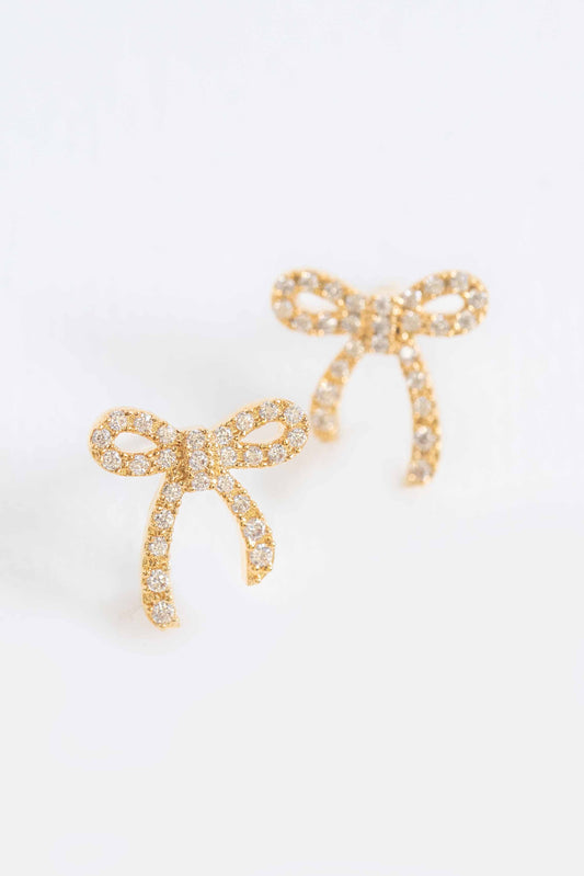 Stone Bow Stud Earrings | Gold