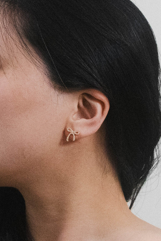 Stone Bow Stud Earrings | Gold
