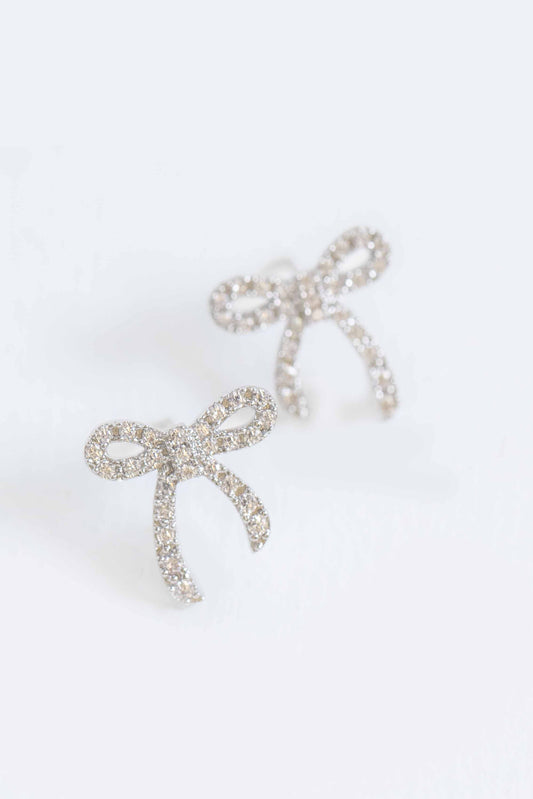 Stone Bow Stud Earrings | Silver