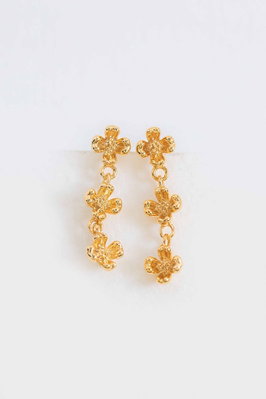 Flower Trio Drop Earrings | Gold