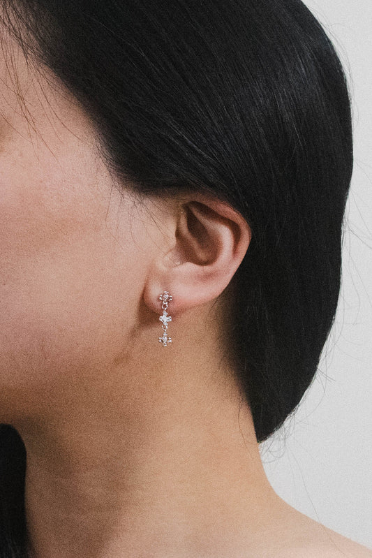 Flower Trio Drop Earrings | Silver