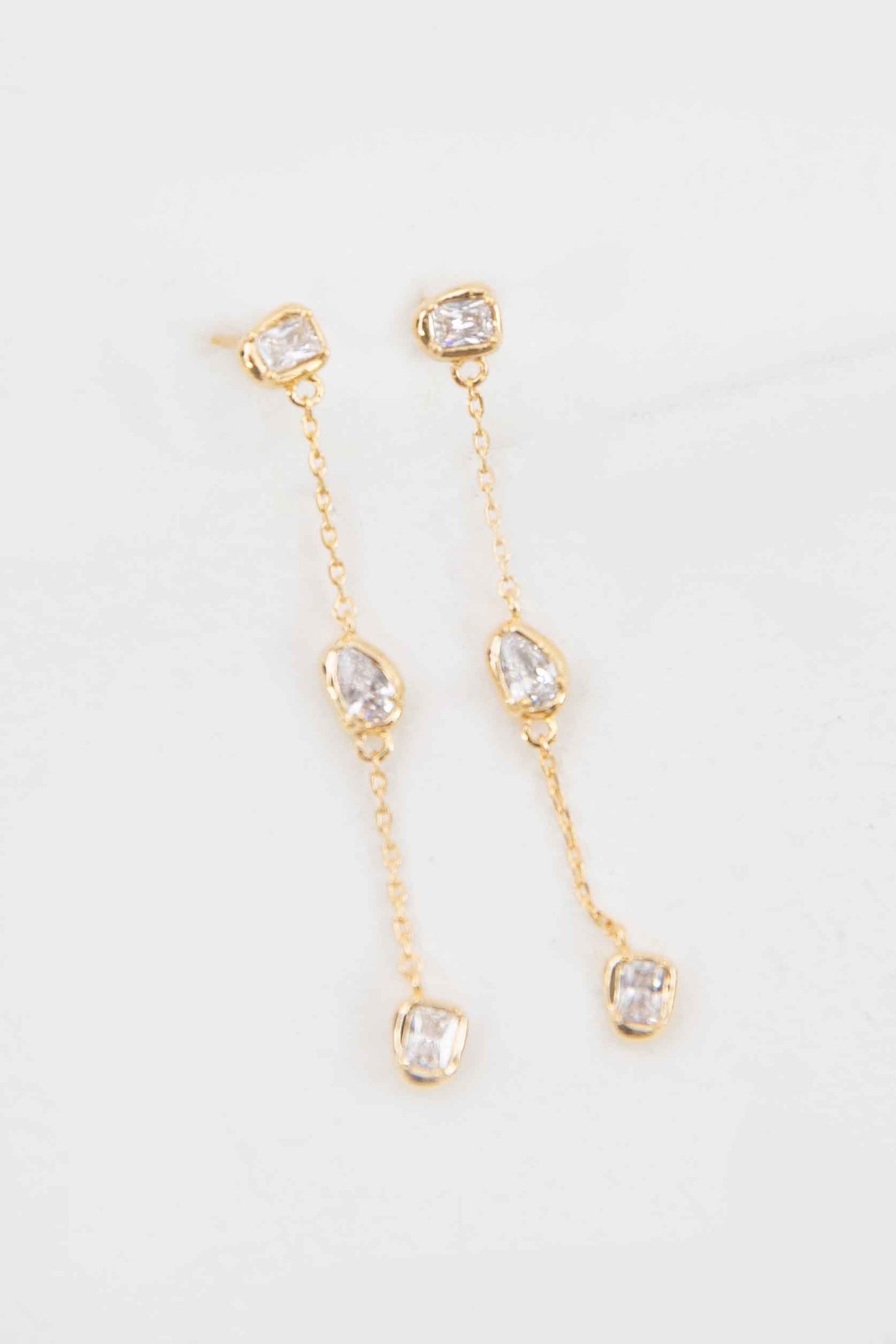 Tri Dangle Stone Earrings | Gold