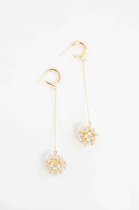 Floral Ball Drop Hoop Earrings