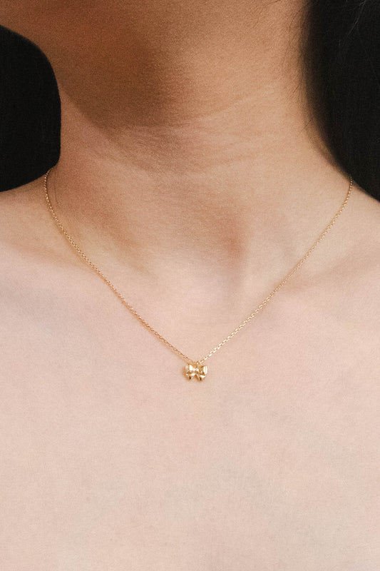 Teeny Bow Charm Necklace | Gold