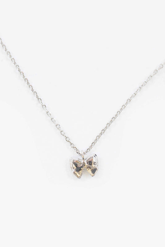 Teeny Bow Charm Necklace | Silver
