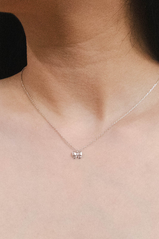 Teeny Bow Charm Necklace | Silver