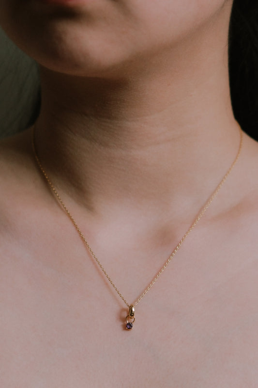 February Birthstone Charm Necklace | Gold