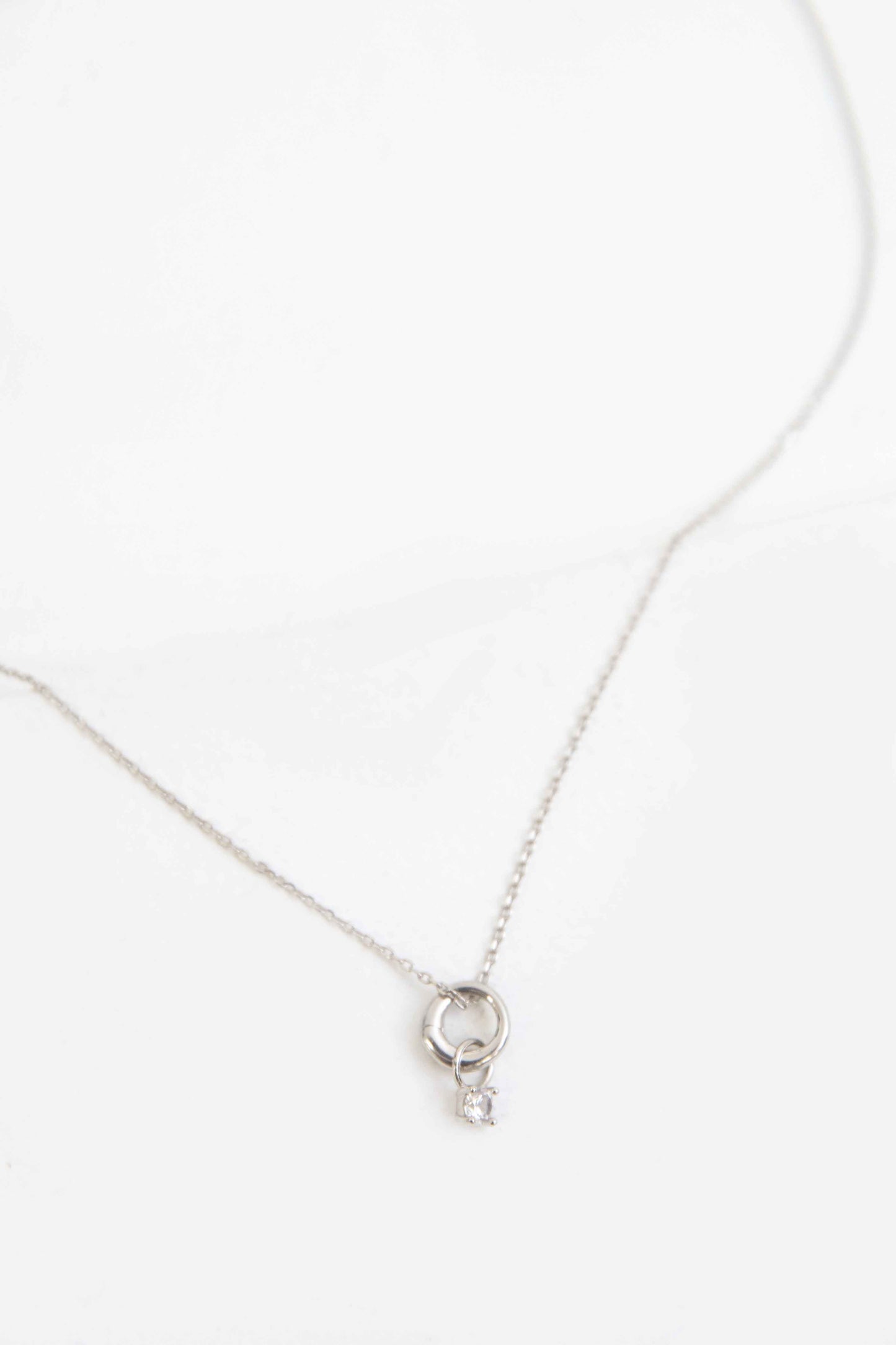 April Birthstone Charm Necklace | Silver