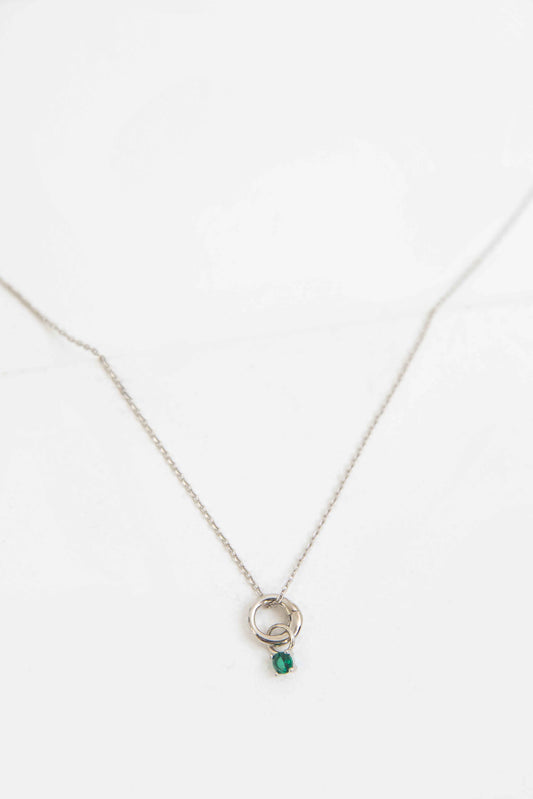 May Birthstone Charm Necklace | Silver