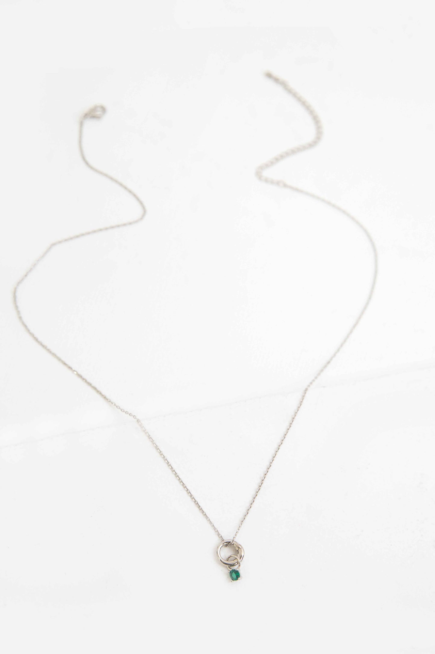 May Birthstone Charm Necklace | Silver