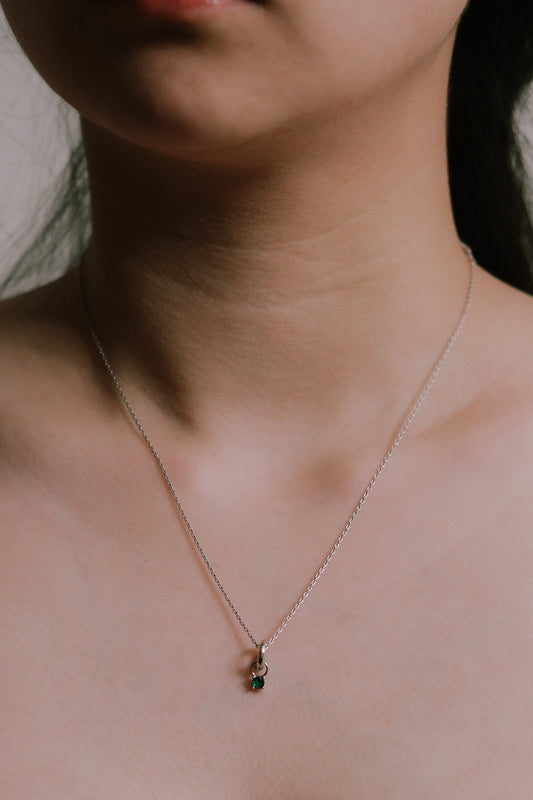 May Birthstone Charm Necklace | Silver