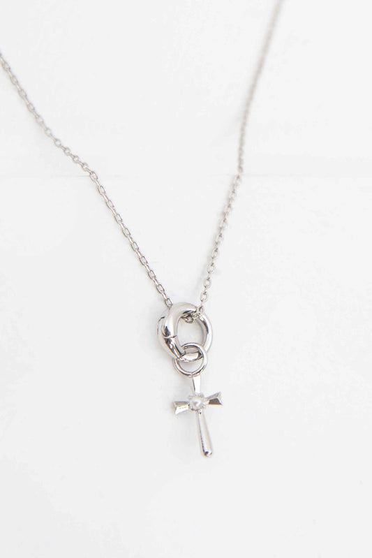 Pearl Cross Charm Necklace | Silver