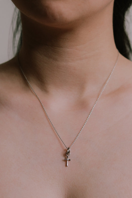 Pearl Cross Charm Necklace | Silver