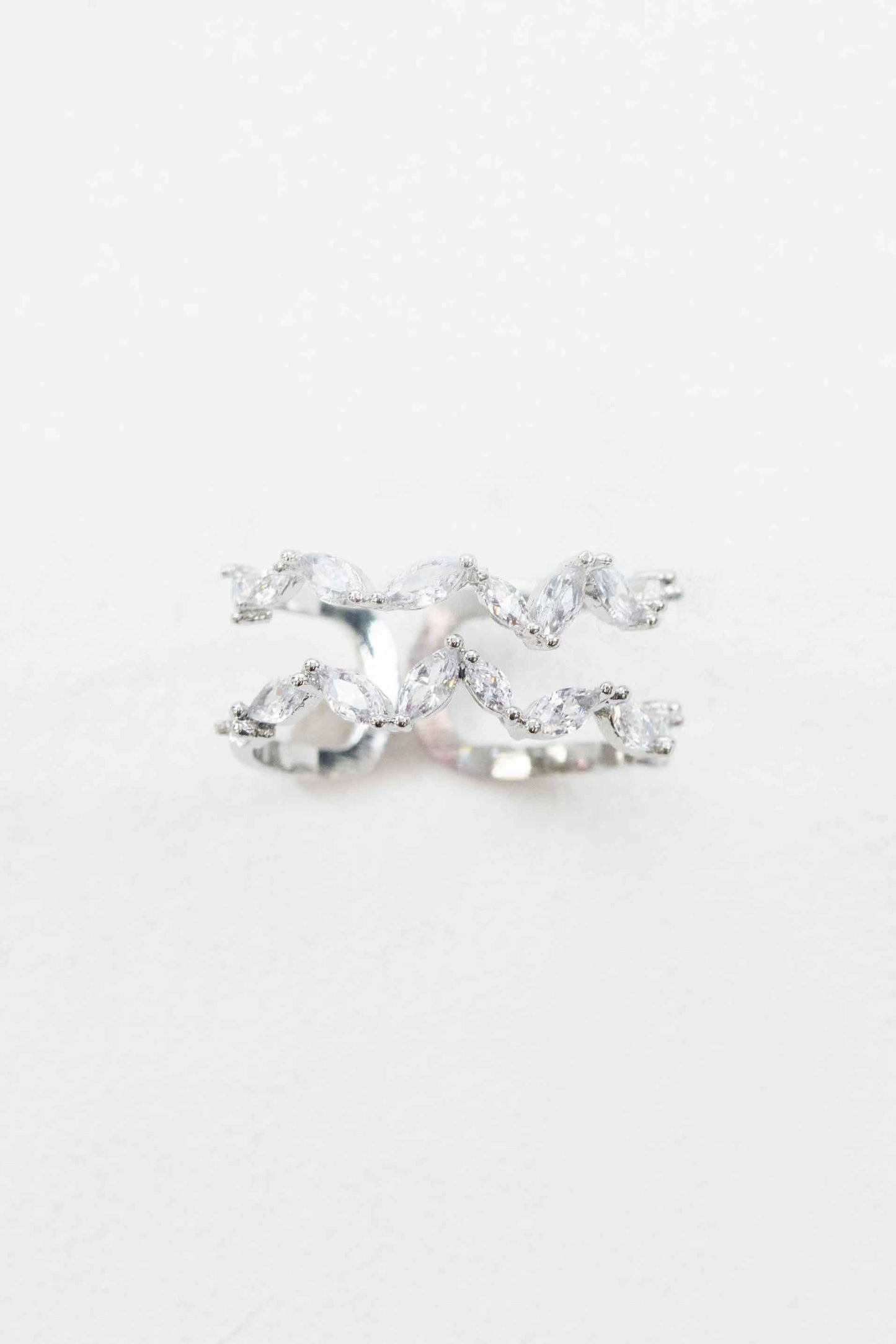 Stone Double Layer Adjustable Ring | Silver