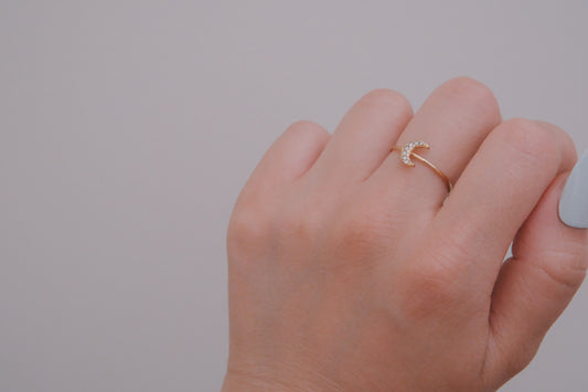 Crescent Moon Adjustable Ring | Gold