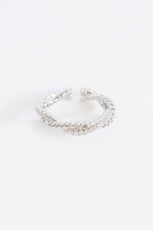 Sparkling Twist Adjustable Ring | Silver