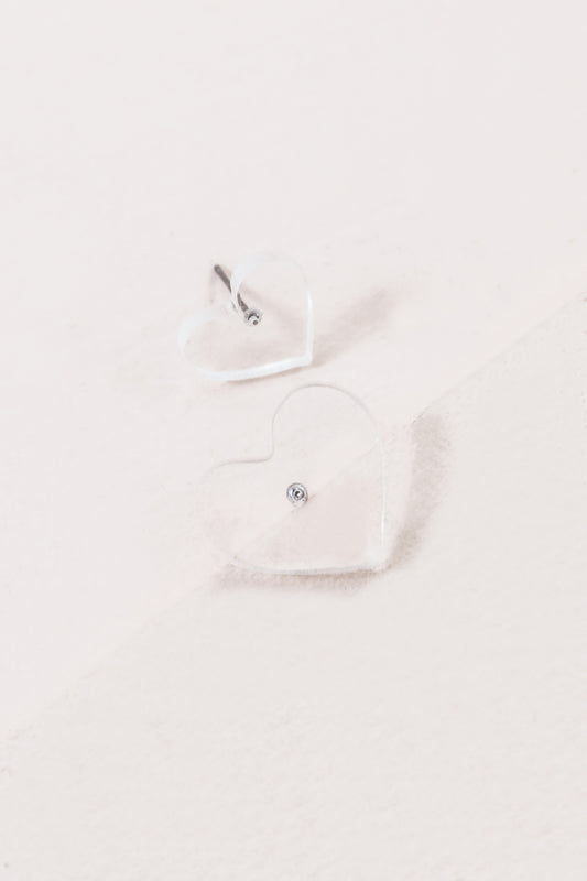 Button Heart Stud Earrings | Clear