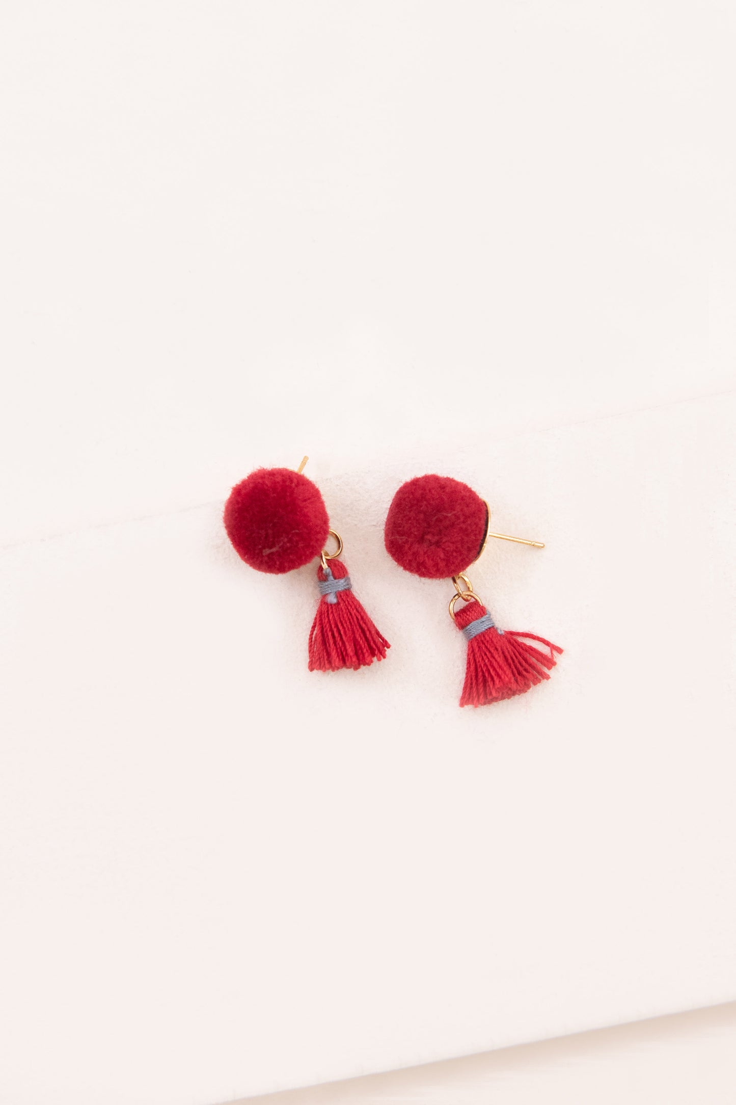 Pom Tassel Earrings | Red