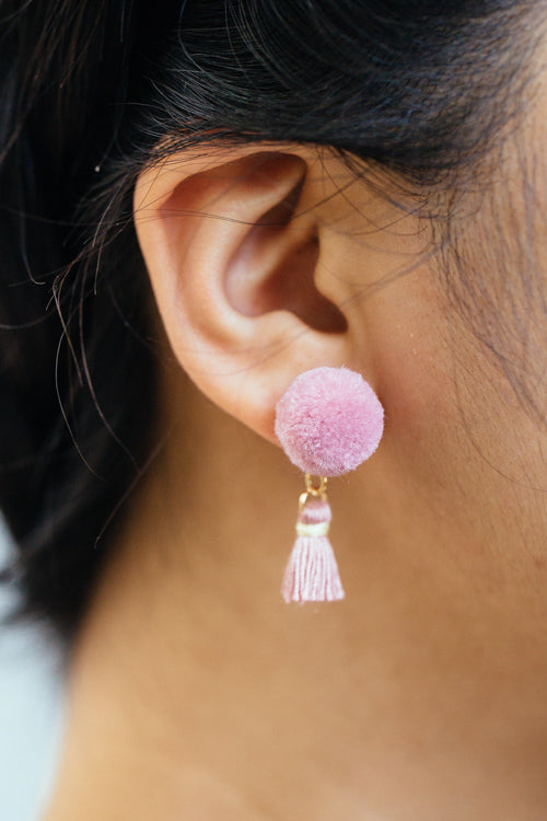 Pom and Tassel Earrings | Pink