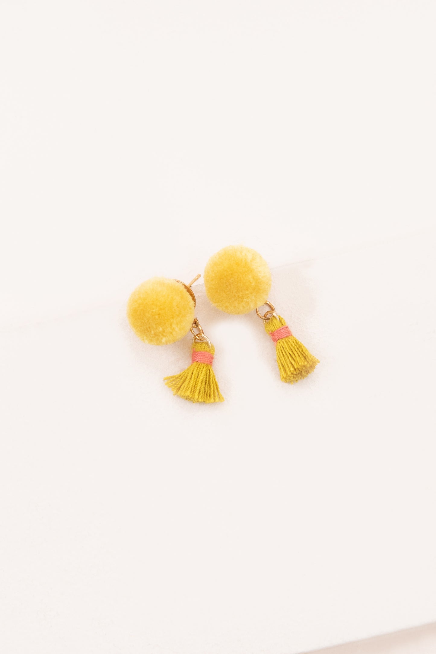 Pom and Tassel Earrings | Yellow
