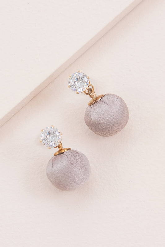 Satin Pom Drop Earrings | Ash Brown