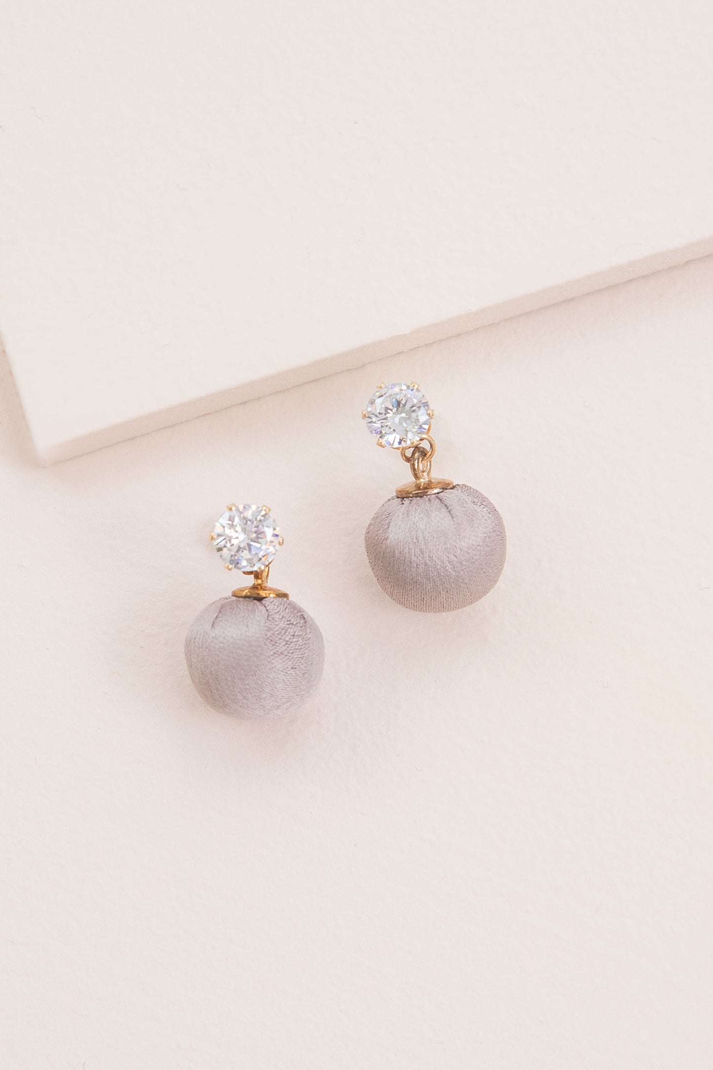 Satin Pom Drop Earrings | Ash Brown