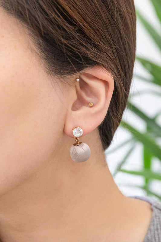 Satin Pom Drop Earrings | Ash Brown